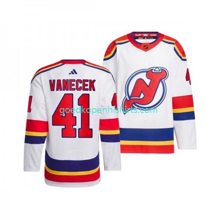 New Jersey Devils VITEK VANECEK 41 Adidas 2022-2023 Reverse Retro Wit Authentic Shirt - Mannen